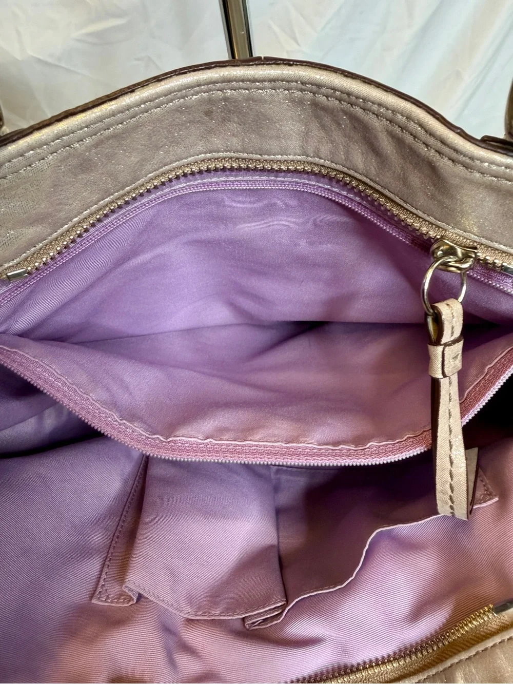 COACH SoHo Pleated Leather Metallic Champagne Silver Gold Tote Shoulder Bag
